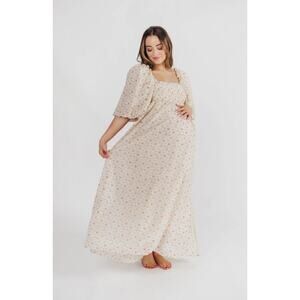 Worth Collective Melody Maternity Maxi Dress Cream Floral Pleated Bow NWT Sz XL